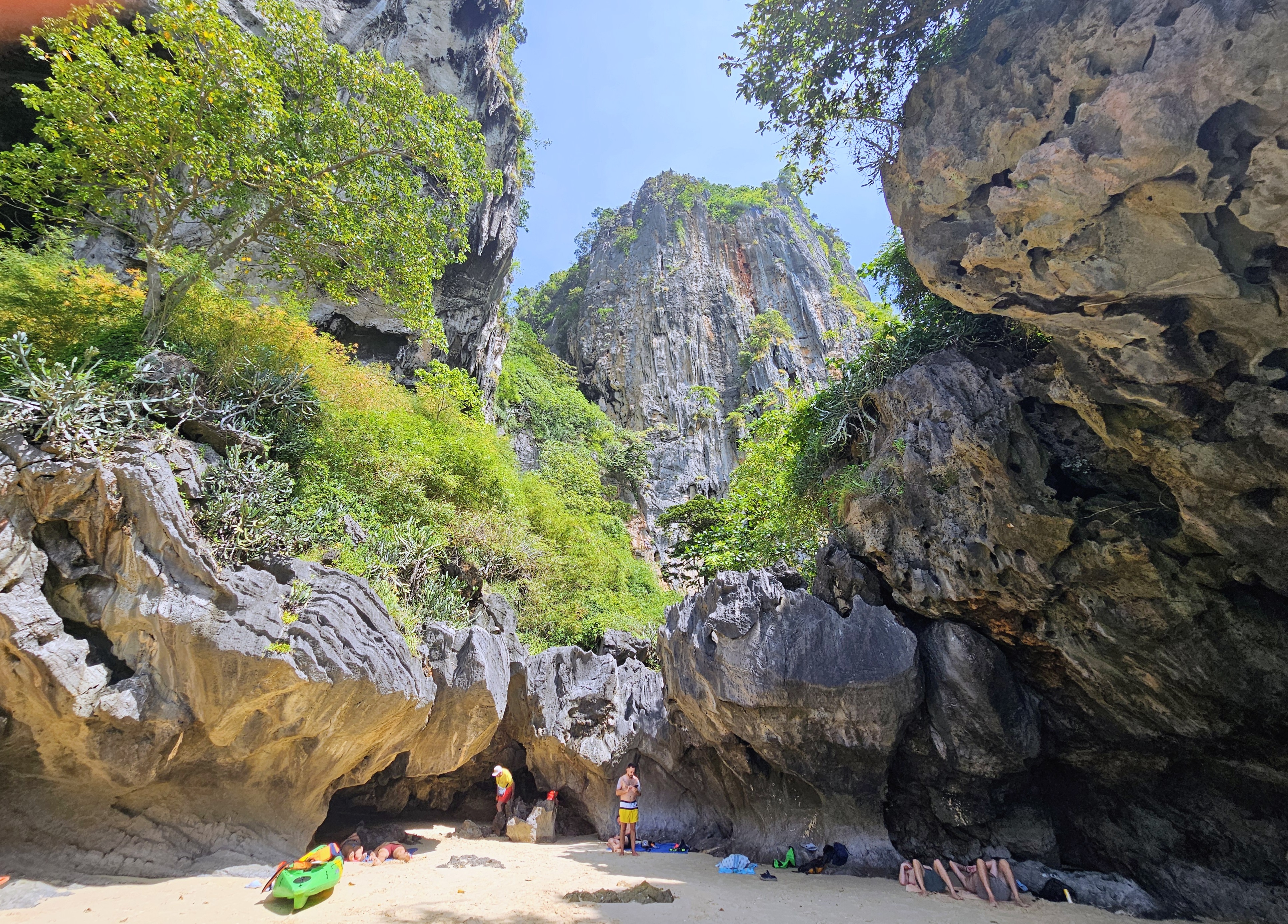 A hidden beach tucked between limestone cliffs